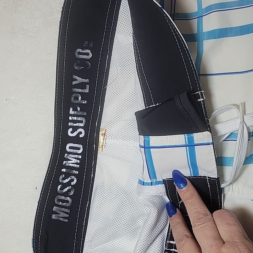 Mossimo Supply Co. White and Blue Plaid Board Shorts - Picture 2 of 4